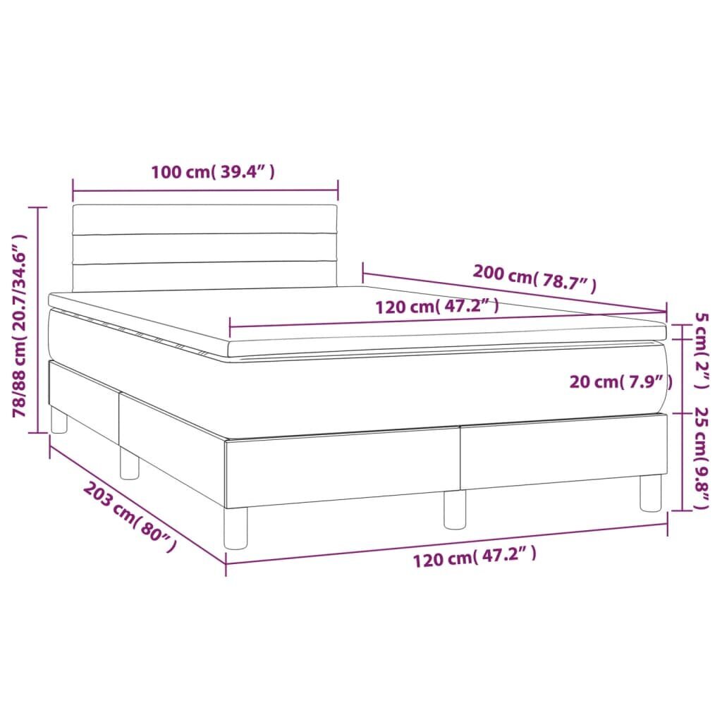 vidaXL kontinentaalvoodi madratsiga ja LED, tumepruun, 120x200 cm, kangas hind ja info | Voodid | kaup24.ee