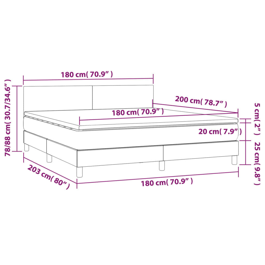 vidaXL kontinentaalvoodi madrats ja LED, must, 180x200 cm, kangas hind ja info | Voodid | kaup24.ee