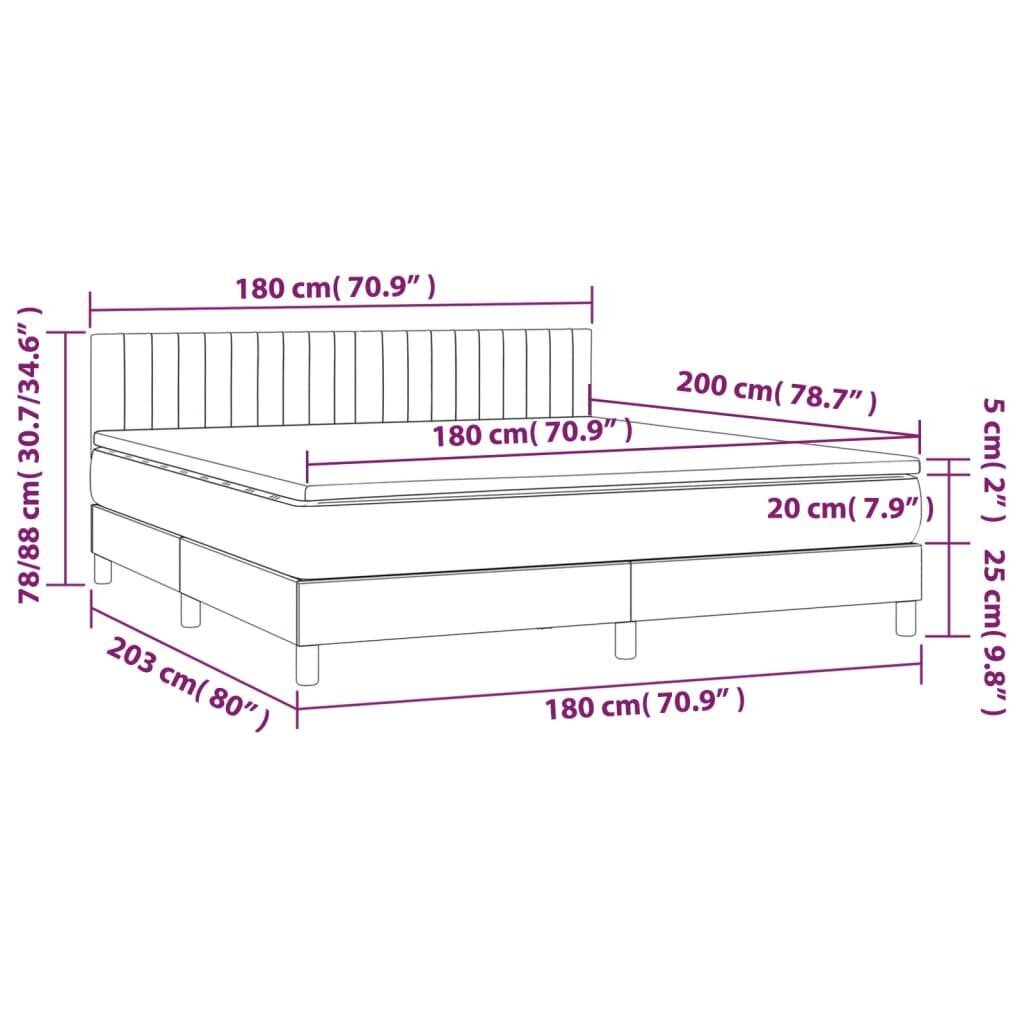 vidaXL kontinentaalvoodi madrats ja LED, must, 180x200 cm, kangas hind ja info | Voodid | kaup24.ee