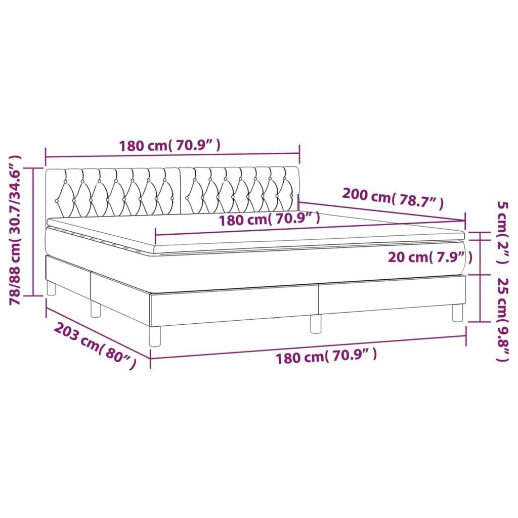 vidaXL kontinentaalvoodi madrats ja LED, pruunikas, 180x200 cm, kangas hind ja info | Voodid | kaup24.ee