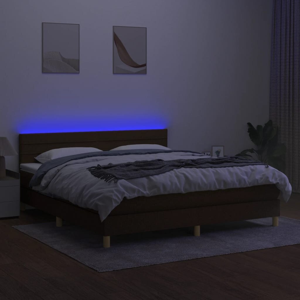 vidaXL kontinentaalvoodi madrats ja LED, tumepruun, 180x200 cm, kangas hind ja info | Voodid | kaup24.ee