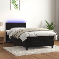 vidaXL kontinentaalvoodi madrats ja LED, must, 90x190 cm, samet цена и информация | Кровати | kaup24.ee