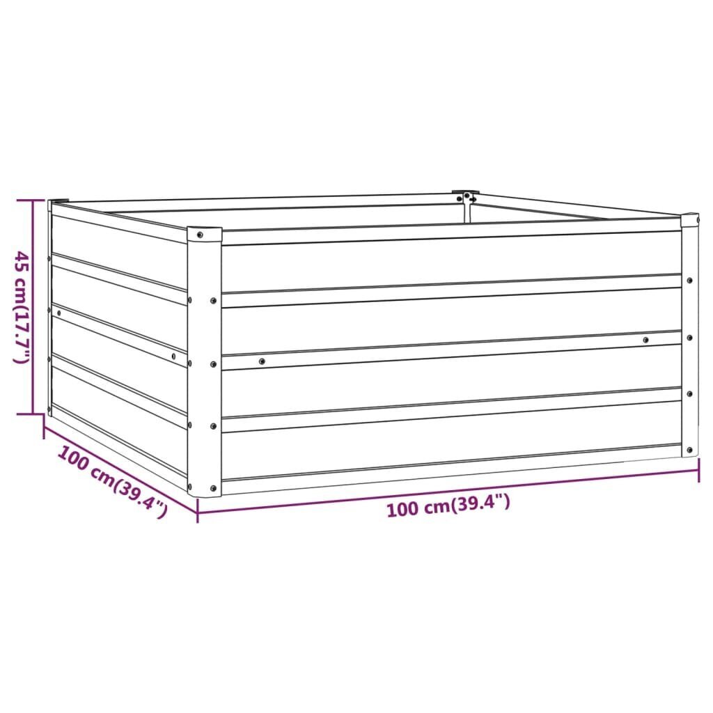 vidaXL taimekast, hall, 100x100x45 cm, Corten-teras hind ja info | Lillekastid | kaup24.ee