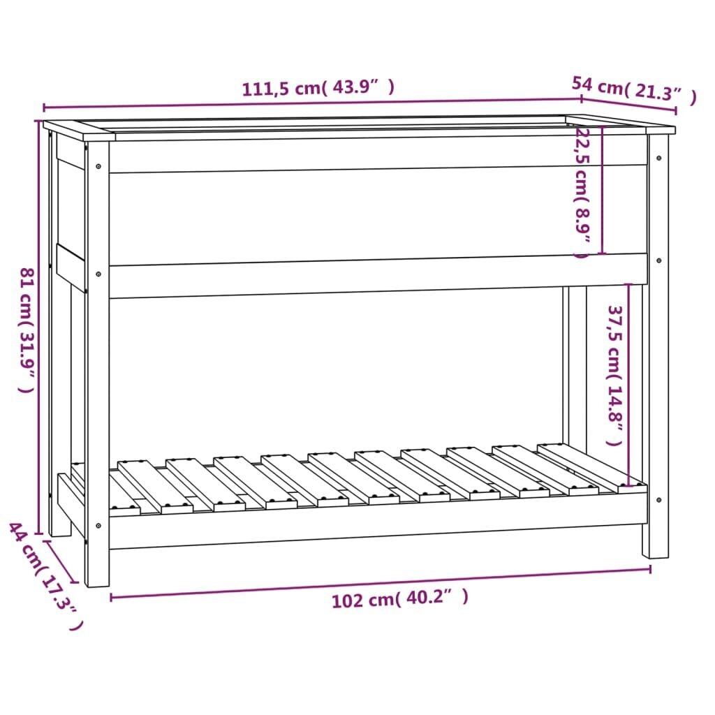 vidaXL riiuliga taimekast, must, 111,5x54x81 cm, männipuit цена и информация | Lillekastid | kaup24.ee