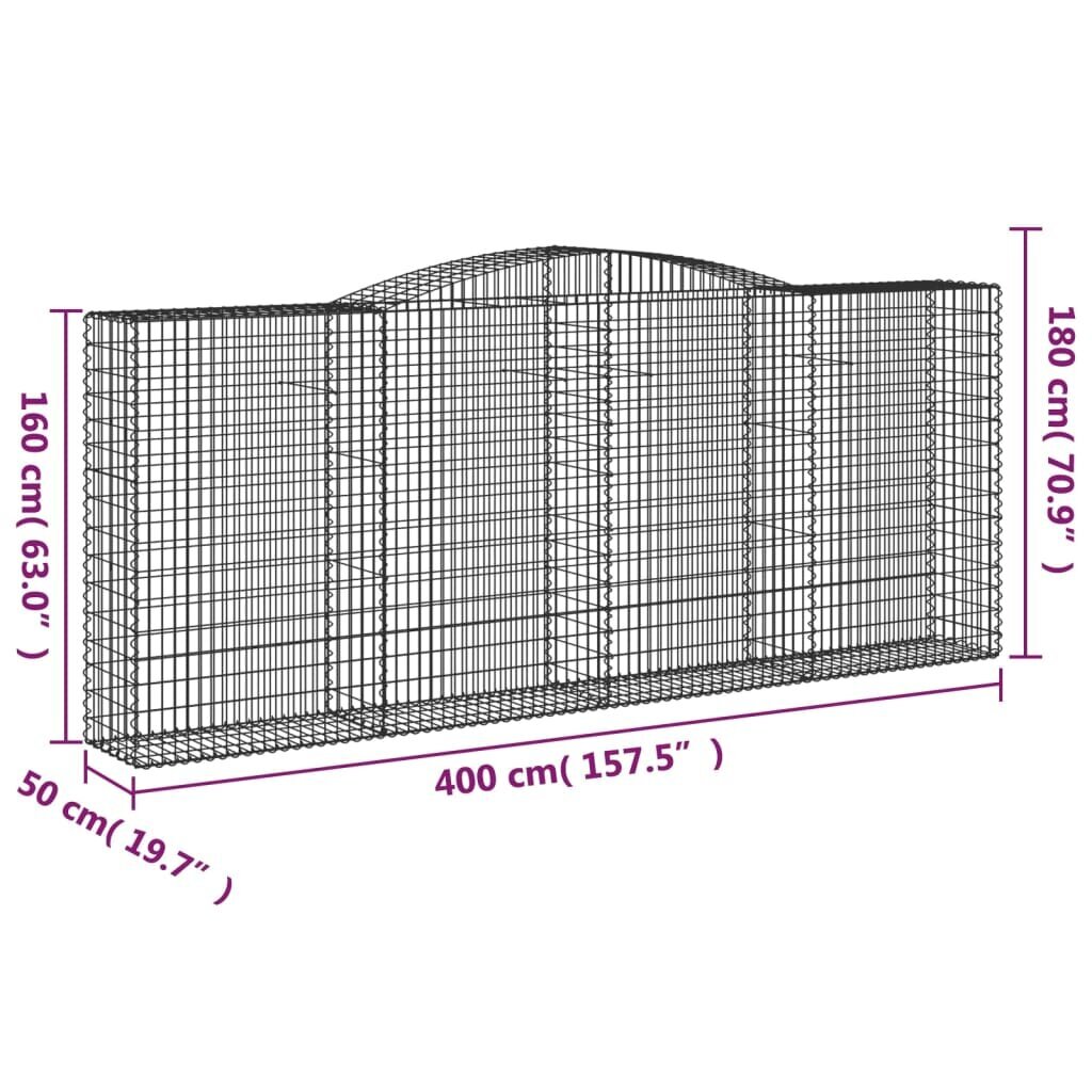 vidaXL kaarekujuline gabioonkorv, 400x50x160/180 cm, tsingitud raud hind ja info | Aiad ja tarvikud | kaup24.ee