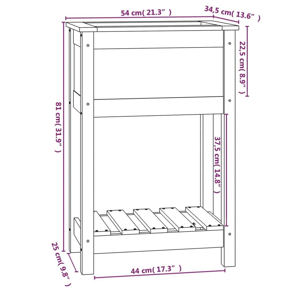 vidaXL riiuliga taimekast, hall, 54 x 34,5 x 81 cm, männipuit hind ja info | Lillekastid | kaup24.ee