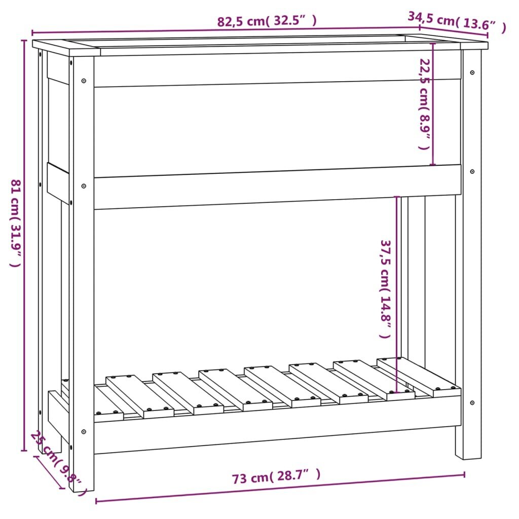 vidaXL riiuliga taimekast, must, 82,5x34,5x81 cm, männipuit hind ja info | Lillekastid | kaup24.ee