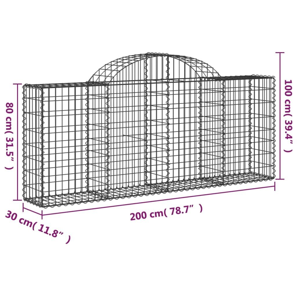 vidaXL kaarekujuline gabioonkorv, 200x30x80/100 cm, tsingitud raud цена и информация | Aiad ja tarvikud | kaup24.ee