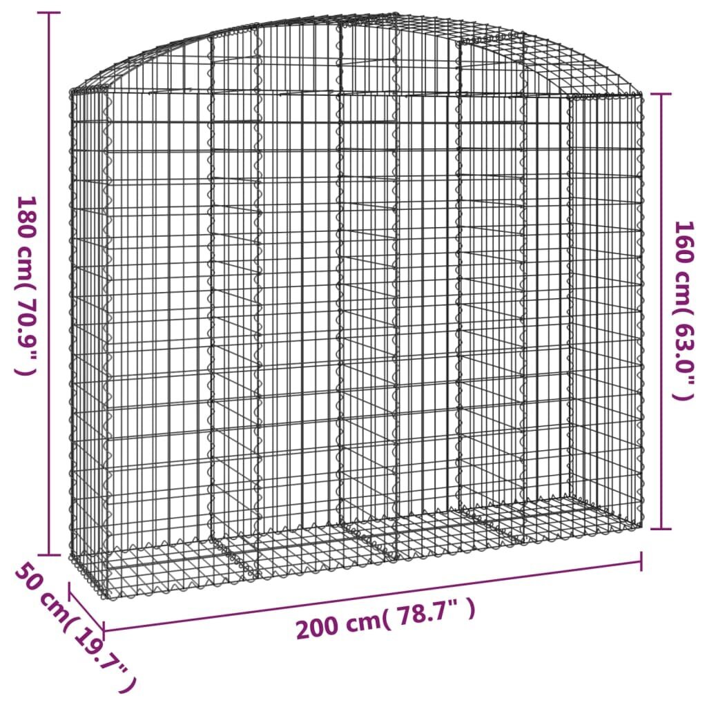 vidaXL kaarekujuline gabioonkorv, 200x50x160/180 cm, tsingitud raud hind ja info | Aiad ja tarvikud | kaup24.ee