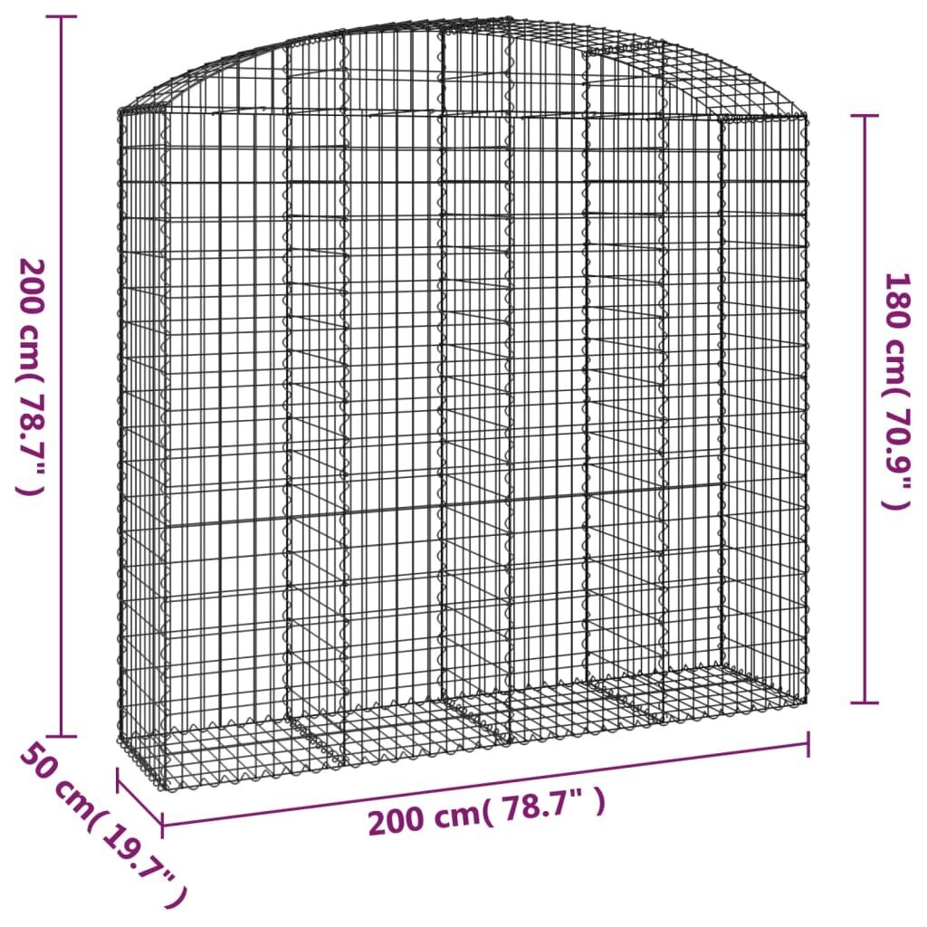 vidaXL kaarekujuline gabioonkorv, 200x50x180/200 cm, tsingitud raud hind ja info | Aiad ja tarvikud | kaup24.ee