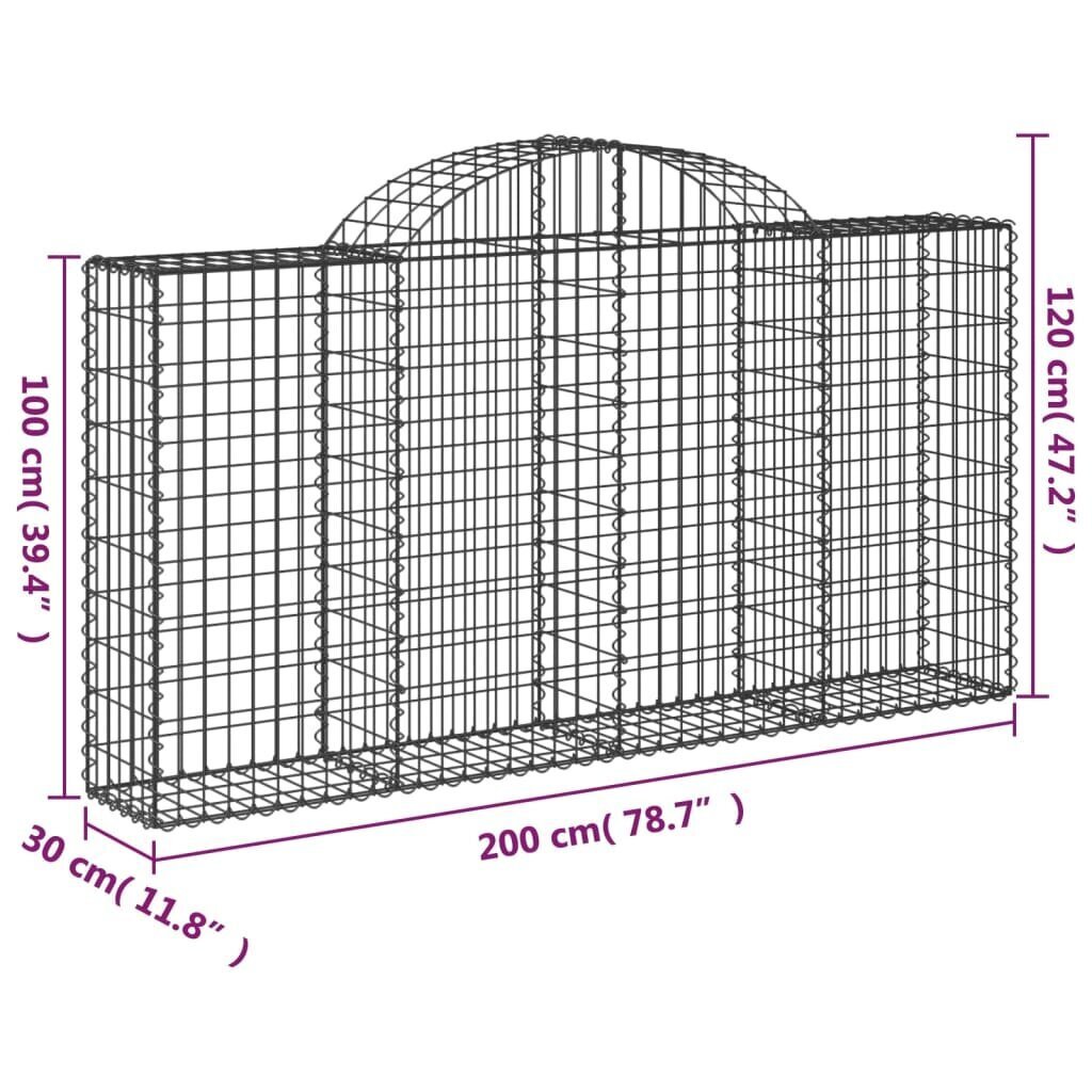 vidaXL kaarekujuline gabioonkorv, 200x30x100/120 cm, tsingitud raud цена и информация | Aiad ja tarvikud | kaup24.ee