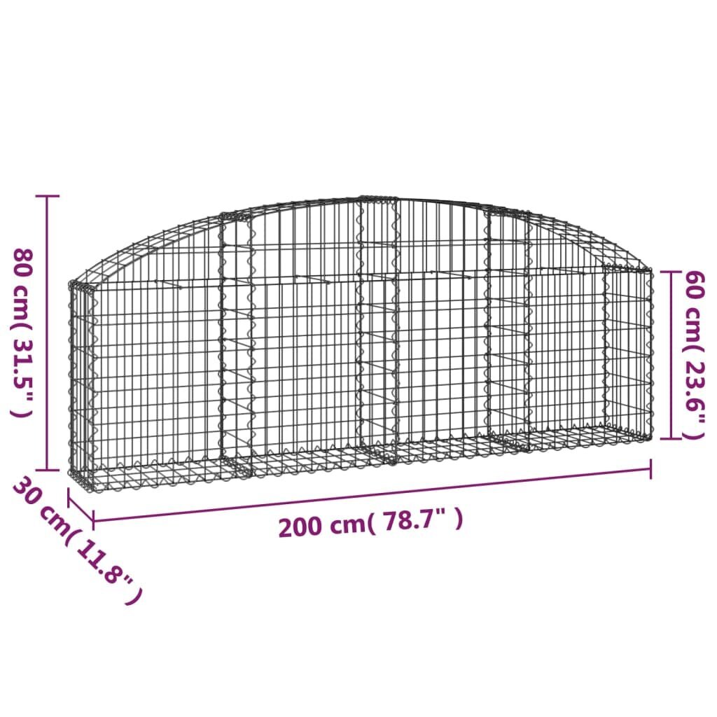 vidaXL kaarekujuline gabioonkorv, 200x30x60/80 cm, tsingitud raud hind ja info | Aiad ja tarvikud | kaup24.ee