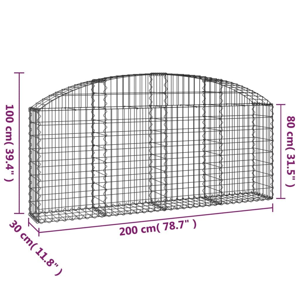 vidaXL kaarekujuline gabioonkorv, 200x30x80/100 cm, tsingitud raud цена и информация | Aiad ja tarvikud | kaup24.ee