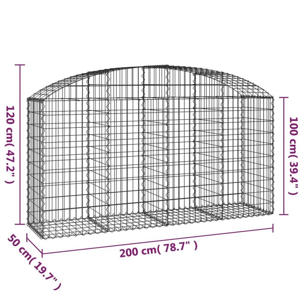 vidaXL kaarekujuline gabioonkorv, 200x50x100/120 cm, tsingitud raud hind ja info | Aiad ja tarvikud | kaup24.ee