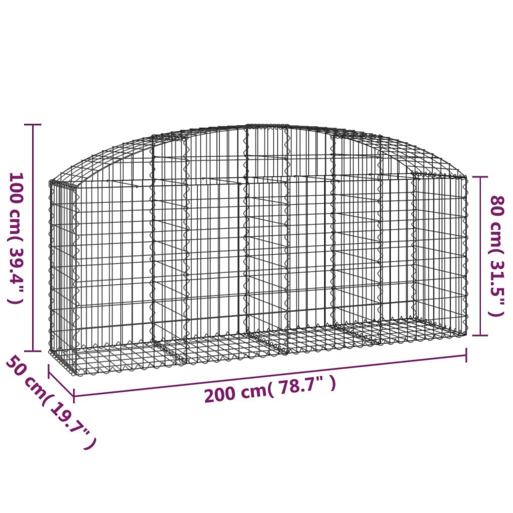 vidaXL kaarekujuline gabioonkorv, 200x50x80/100 cm, tsingitud raud hind ja info | Aiad ja tarvikud | kaup24.ee