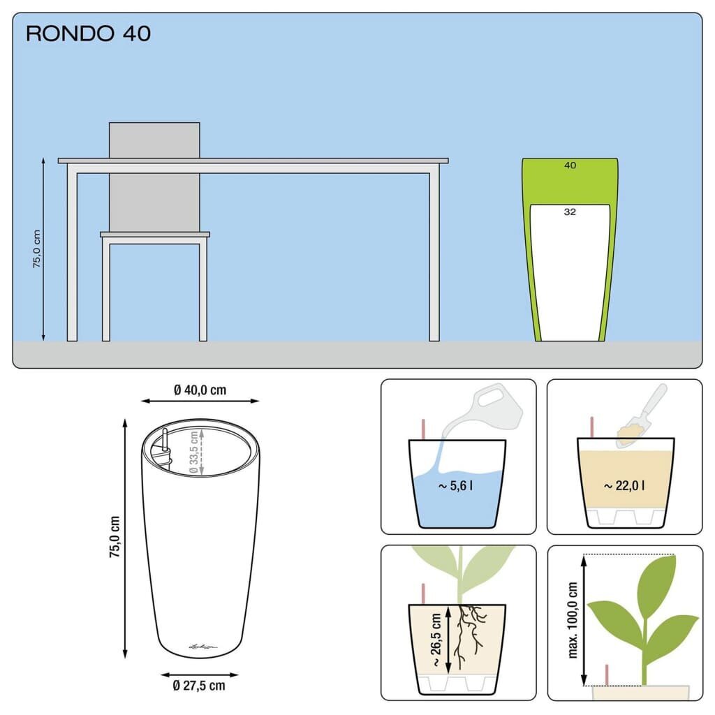 LECHUZA taimekast "Rondo 40 ALL-IN-ONE" kõrgläikega valge 15740 цена и информация | Istutus- ja turbapotid | kaup24.ee