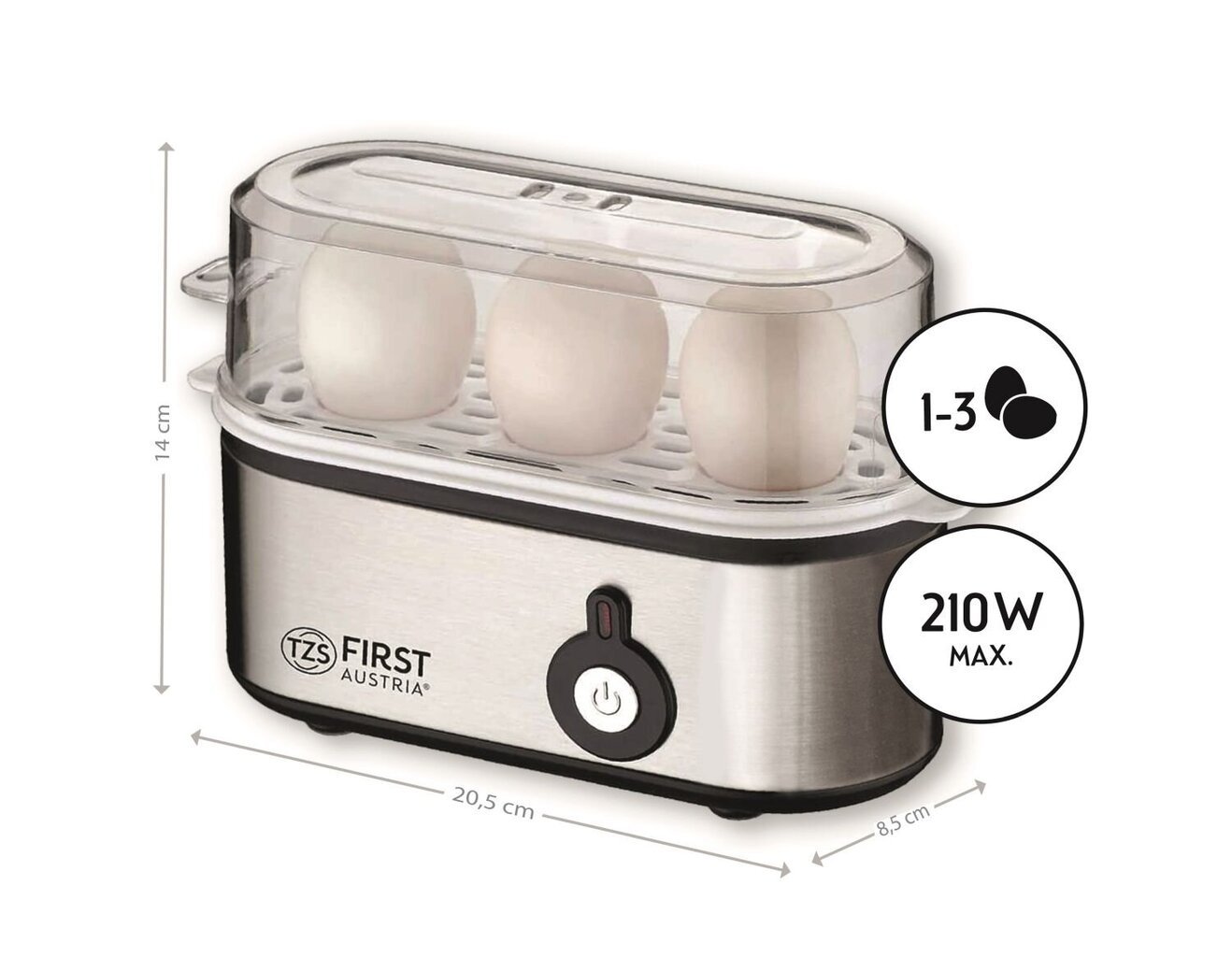 TZS First Austria elektriline munakeetja, reguleeritav termostaat, 3 muna, FA-5115-2 hind ja info | Muu köögitehnika | kaup24.ee