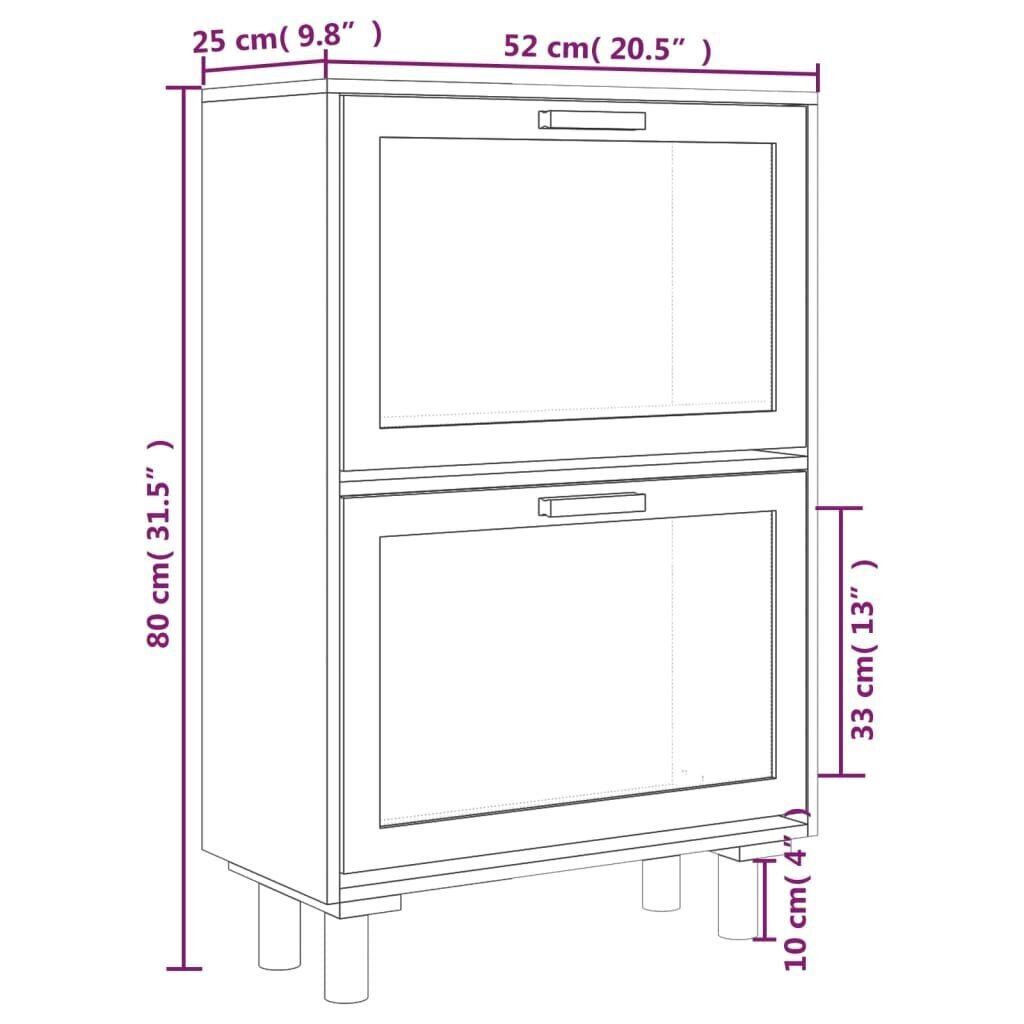 vidaXL kingakapp, pruun, 52x25x80 cm, tehispuit ja naturaalne rotang цена и информация | Jalatsikapid, jalatsiriiulid | kaup24.ee