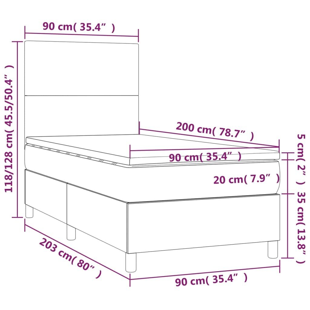 vidaXL kontinentaalvoodi madrats ja LED, kreemjas, 90x200 cm, kangas hind ja info | Voodid | kaup24.ee