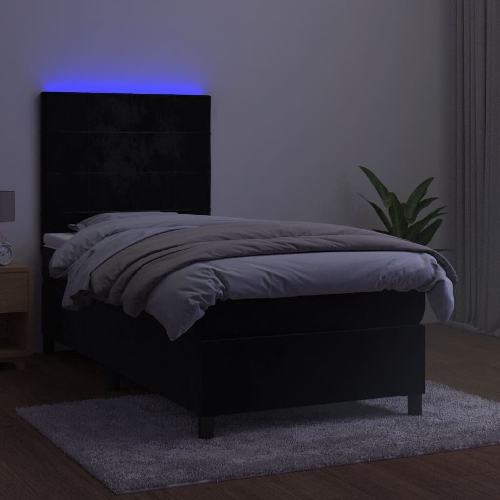 vidaXL kontinentaalvoodi madrats ja LED, must, 80x200 cm, samet hind ja info | Voodid | kaup24.ee