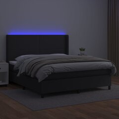 vidaXL kontinentaalvoodi madratsiga, LED, must, 160x200 cm, kunstnahk hind ja info | Voodid | kaup24.ee