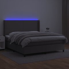 vidaXL kontinentaalvoodi madrats, LED, hall, 160x200 cm, kunstnahk hind ja info | Voodid | kaup24.ee