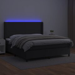 vidaXL kontinentaalvoodi madratsiga, LED, must, 180x200 cm, kunstnahk цена и информация | Кровати | kaup24.ee