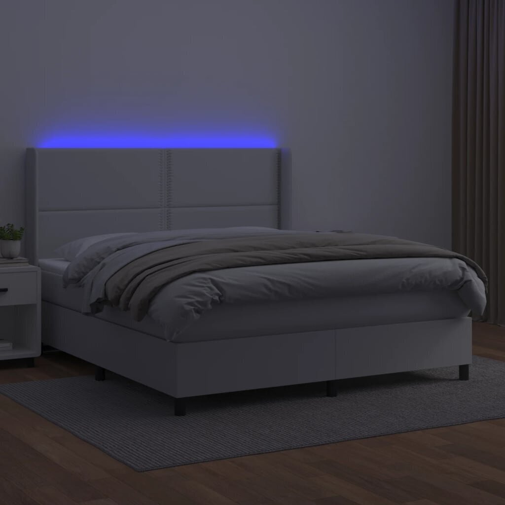 vidaXL kontinentaalvoodi madratsiga, LED, valge, 160x200 cm, kunstnahk hind ja info | Voodid | kaup24.ee