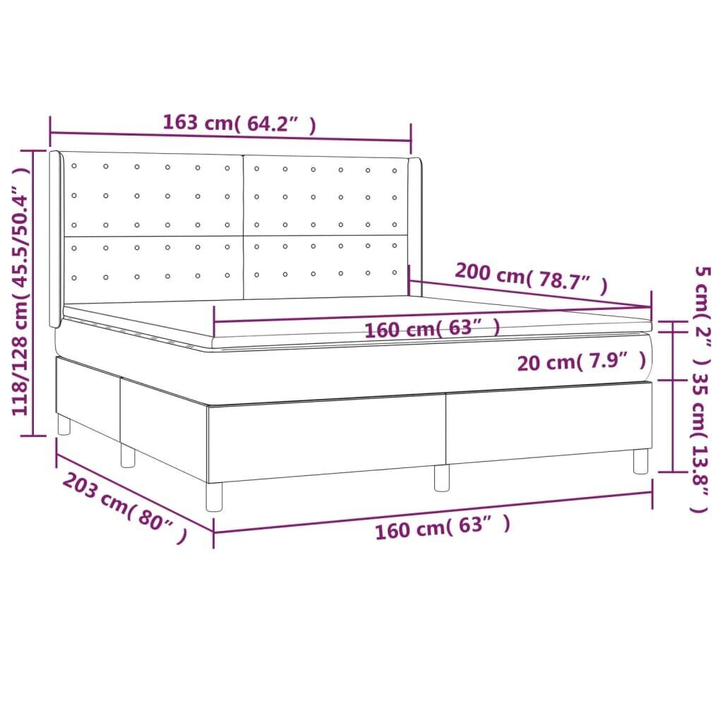 vidaXL kontinentaalvoodi madrats, LED cappuccino, 160x200cm, kunstnahk hind ja info | Voodid | kaup24.ee