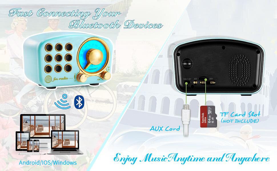 Raadiovastuvõtja Raadio Feegar RETRO FM köögiraadio Bluetooth 3,5mm AUX SD 10h цена и информация | Raadiod ja äratuskellad | kaup24.ee