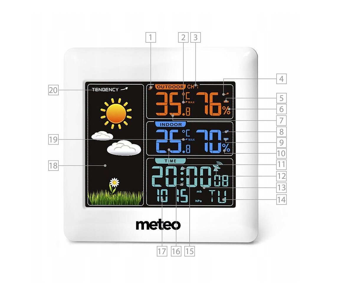Meteoroloogiajaam, juhtmevaba sise- ja välistemperatuuri mõõtmine цена и информация | Ilmajaamad, termomeetrid | kaup24.ee