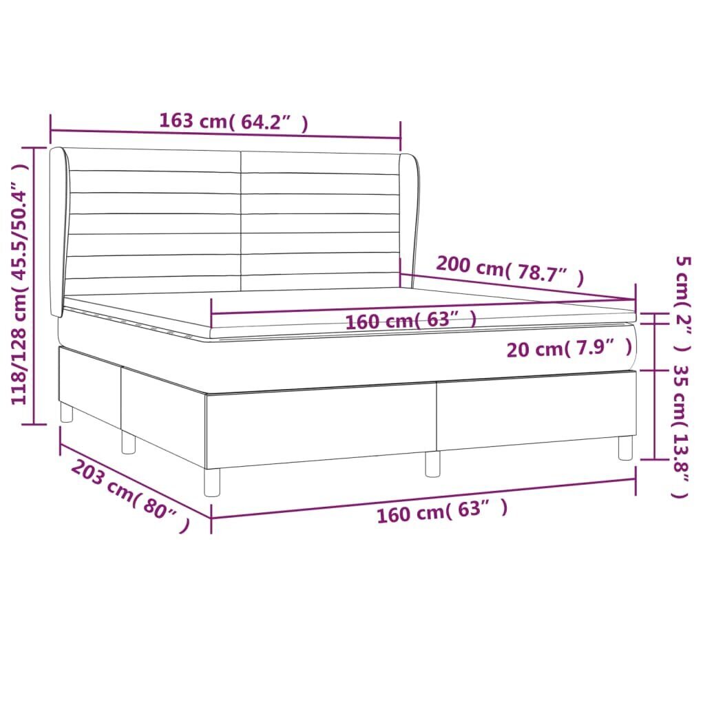 vidaXL kontinentaalvoodi madratsiga, sinine, 160x200 cm, kangas hind ja info | Voodid | kaup24.ee