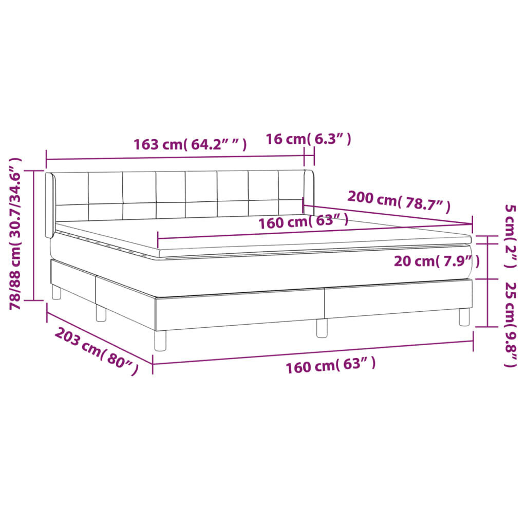 vidaXL kontinentaalvoodi madratsiga, tumepruun, 160x200 cm, kangas hind ja info | Voodid | kaup24.ee