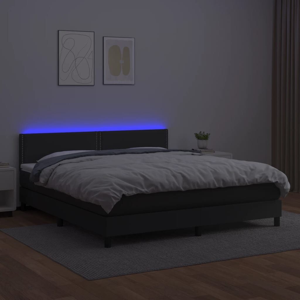 vidaXL kontinentaalvoodi madratsiga, LED, must, 180x200 cm, kunstnahk цена и информация | Voodid | kaup24.ee