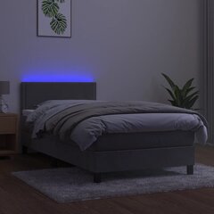 vidaXL kontinentaalvoodi madratsiga ja LED, helehall, 100x200 cm, samet цена и информация | Кровати | kaup24.ee