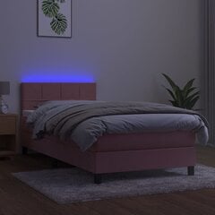 vidaXL kontinentaalvoodi madratsiga, LED, roosa, 100x200 cm, samet цена и информация | Кровати | kaup24.ee