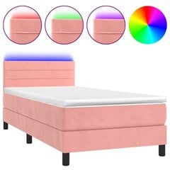 vidaXL kontinentaalvoodi madratsiga, LED, roosa, 90x190 cm, samet цена и информация | Кровати | kaup24.ee