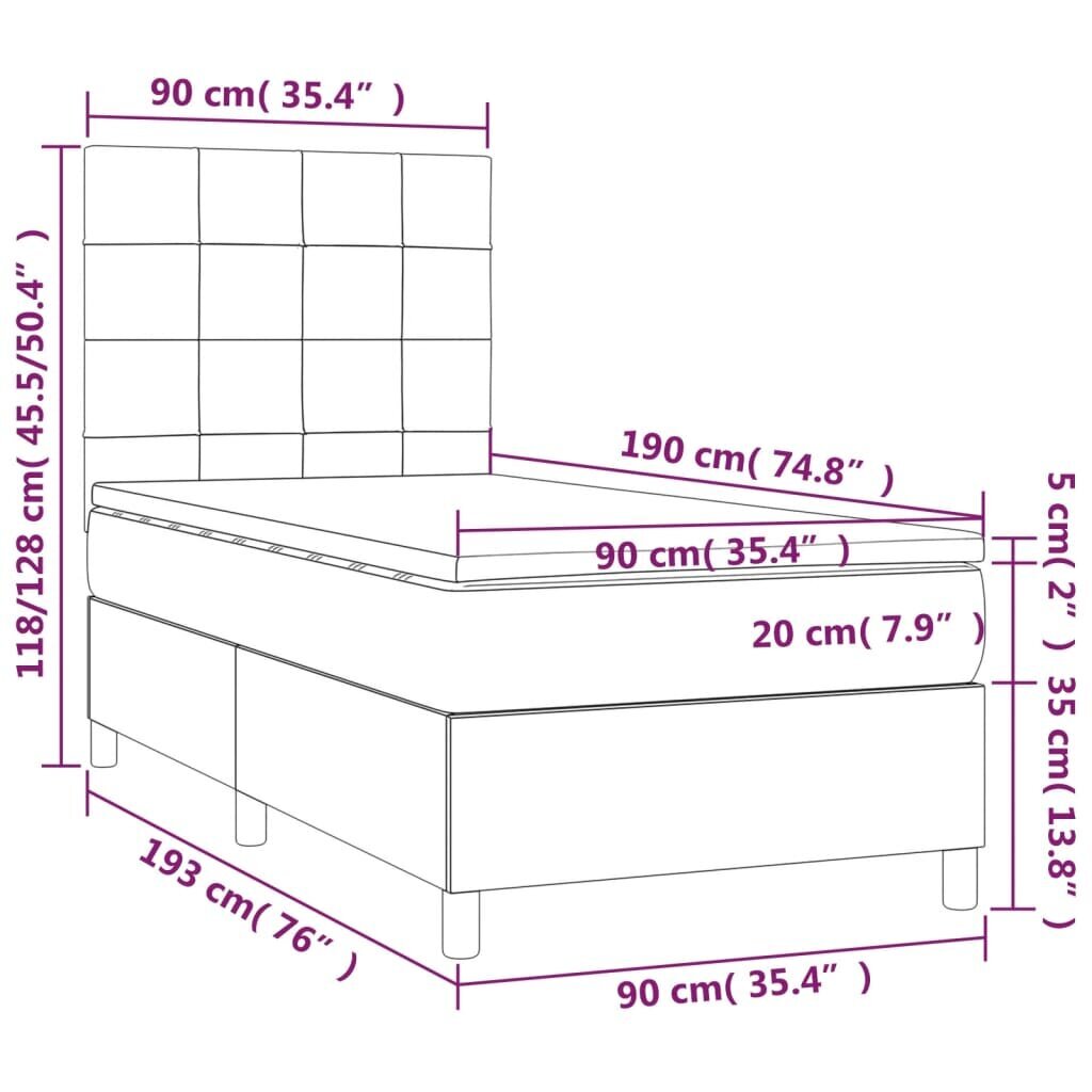 vidaXL kontinentaalvoodi madrats ja LED, sinine, 90x190 cm, kangas цена и информация | Voodid | kaup24.ee