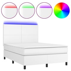 vidaXL kontinentaalvoodi madratsiga, LED, valge, 140x190 cm, kunstnahk цена и информация | Кровати | kaup24.ee