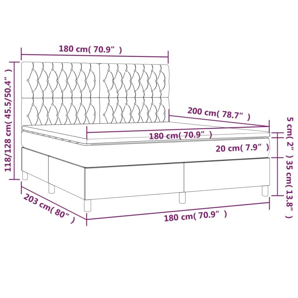 vidaXL kontinentaalvoodi madratsiga ja LED, must, 180x200 cm, kangas цена и информация | Voodid | kaup24.ee