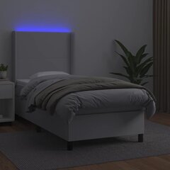 vidaXL kontinentaalvoodi madratsiga, LED, valge, 100x200 cm, kunstnahk цена и информация | Кровати | kaup24.ee