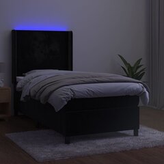 vidaXL kontinentaalvoodi madratsiga ja LED, must, 90x200 cm, samet hind ja info | Voodid | kaup24.ee