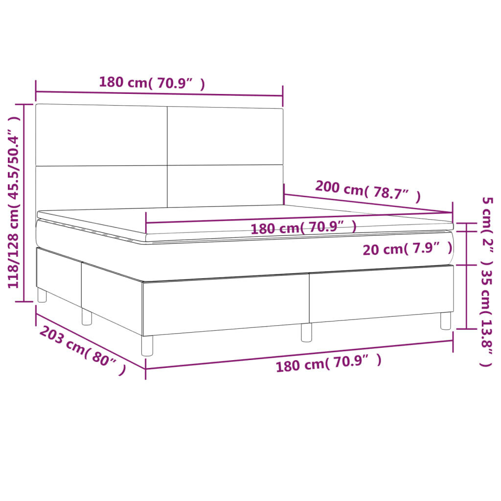 vidaXL kontinentaalvoodi madratsiga ja LED, must, 180x200 cm, samet цена и информация | Voodid | kaup24.ee