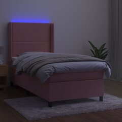 vidaXL kontinentaalvoodi madratsiga, LED, roosa, 90x200 cm, samet цена и информация | Кровати | kaup24.ee