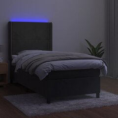 vidaXL kontinentaalvoodi madratsiga ja LED, tumehall, 100x200 cm, samet hind ja info | Voodid | kaup24.ee