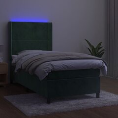 vidaXL kontinentaalvoodi madratsiga, LED, tumeroheline, 100x200 cm, samet hind ja info | Voodid | kaup24.ee