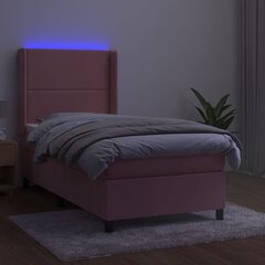 vidaXL kontinentaalvoodi madratsiga, LED, roosa, 100x200 cm, samet цена и информация | Кровати | kaup24.ee