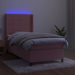 vidaXL kontinentaalvoodi madratsiga, LED, roosa, 100x200 cm, samet hind ja info | Voodid | kaup24.ee