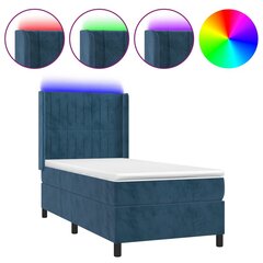 vidaXL kontinentaalvoodi madratsiga, LED, tumesinine, 90x190 cm, samet цена и информация | Кровати | kaup24.ee