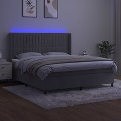 vidaXL kontinentaalvoodi madratsiga ja LED, helehall, 180x200 cm, samet цена и информация | Кровати | kaup24.ee